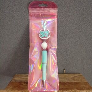 Damn Strait Beaded Ballpoint Pen Teal White Rustic Country Music 90s George